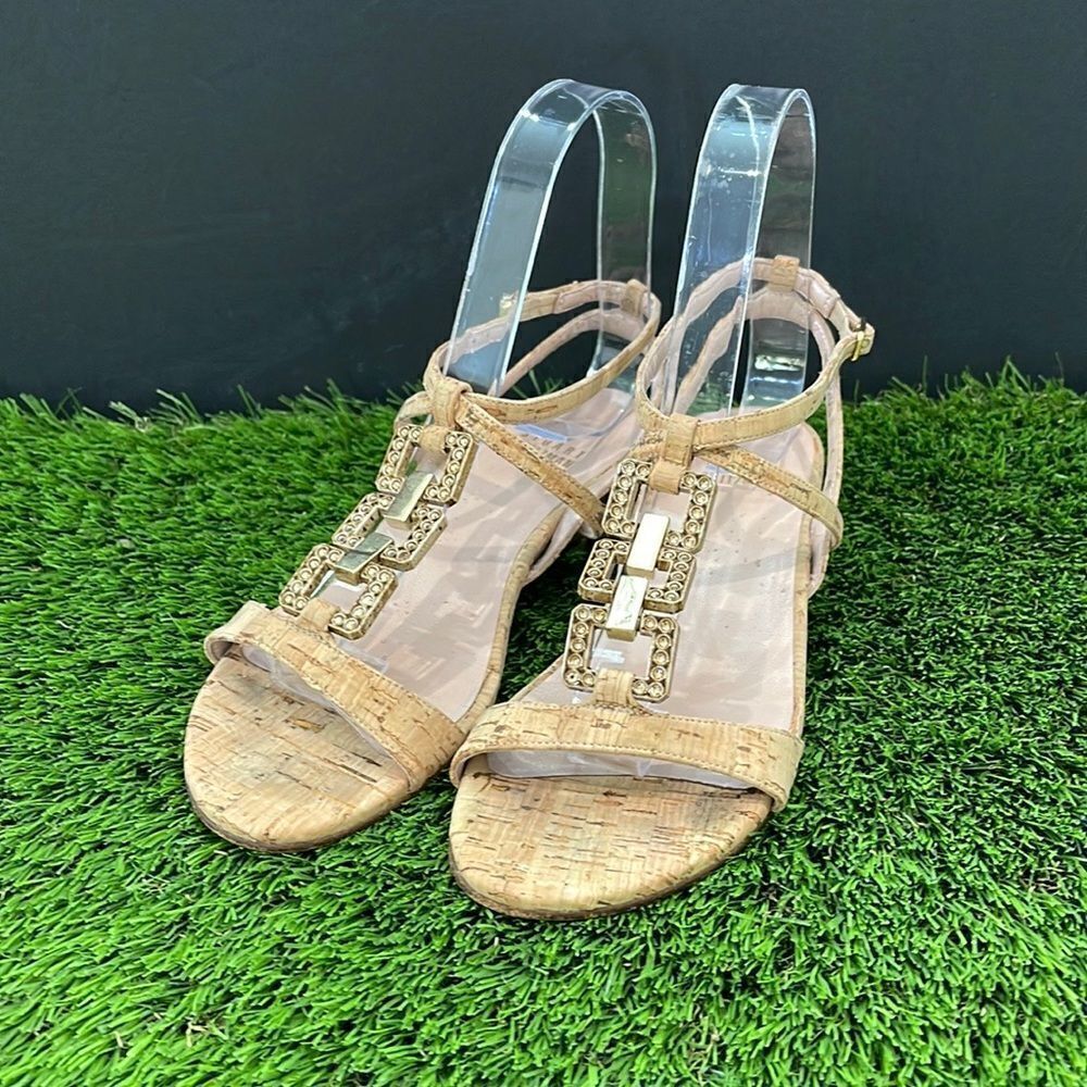 Stuart Weitzman Cork Sandals with Stone Detail
